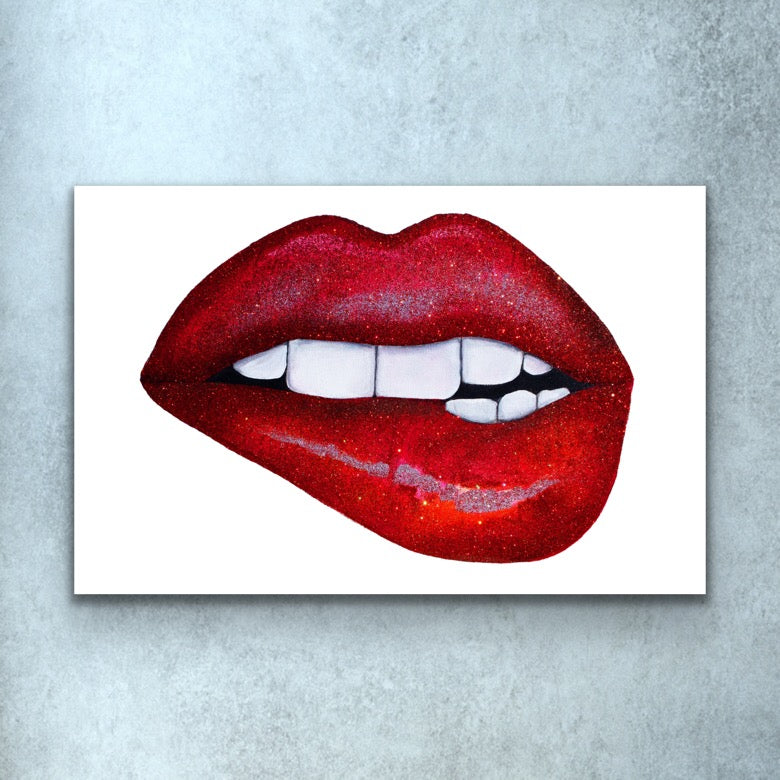 Red Bite Lips Print