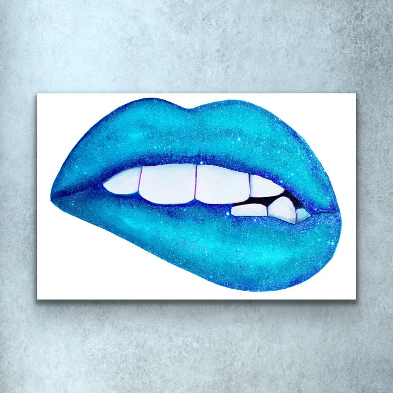 Blue Bite Lips Print